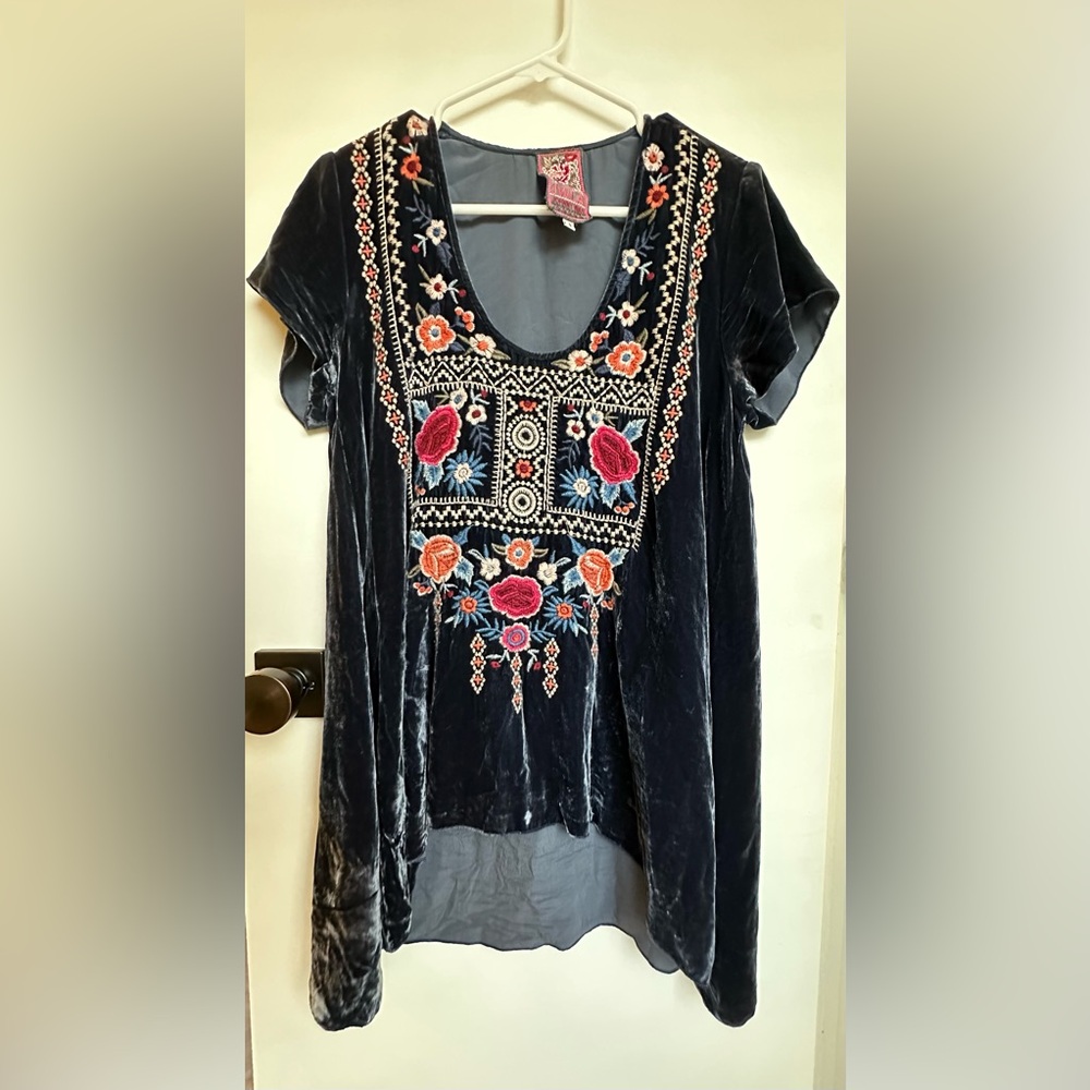 Johnny Was Velvet Embroidered Tunic Blouse